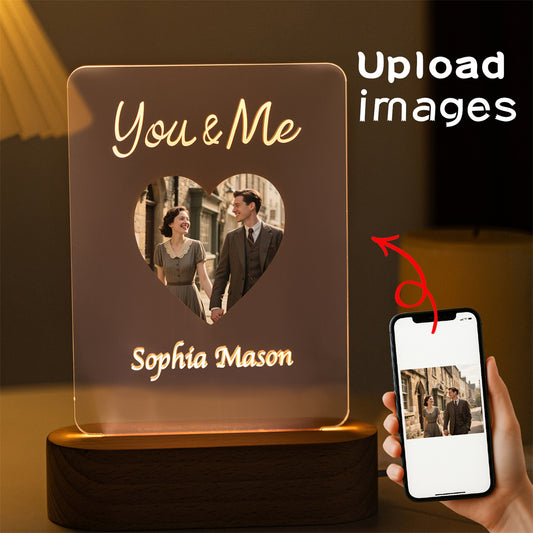 Custom Heart Photo LED Night Light – Personalized Couple Name Lamp "You & Me"