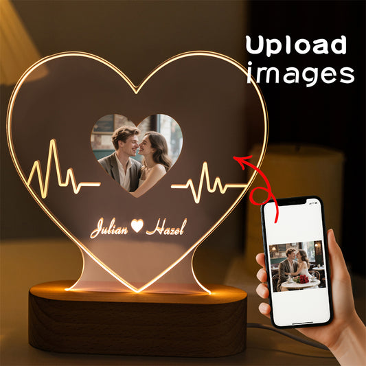 Custom Heartbeat Acrylic Photo Light – Personalized LED Gift for Couples