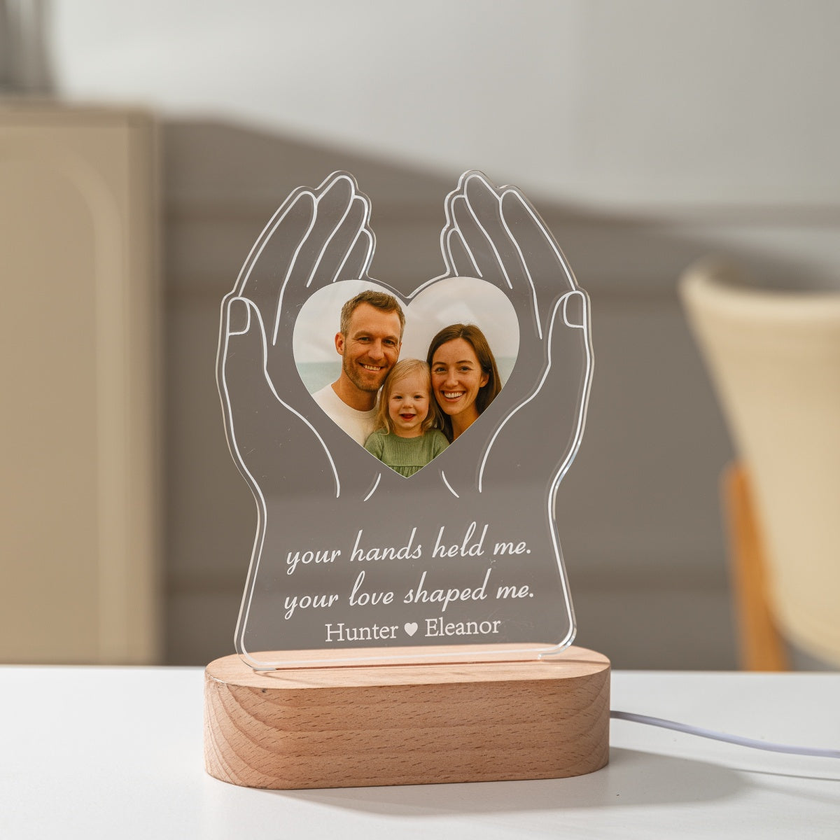 Custom Hands Holding Heart Photo LED Light – Personalized Family Keepsake Lamp
