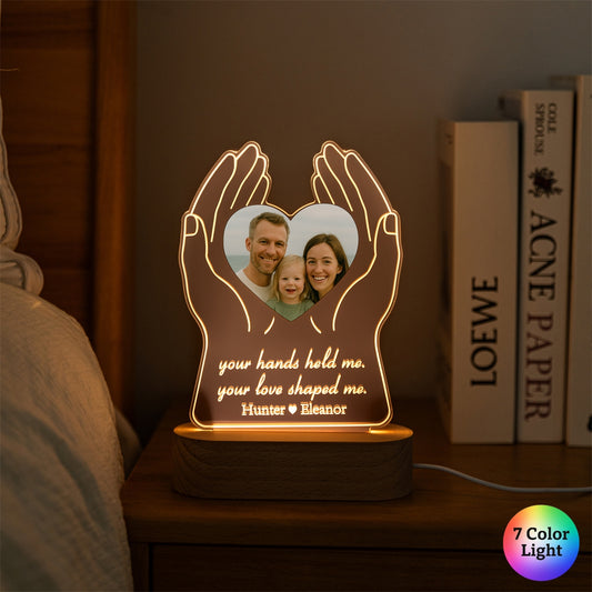 Custom Hands Holding Heart Photo LED Light – Personalized Family Keepsake Lamp