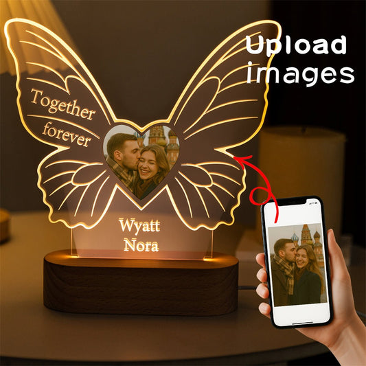 Butterfly Heart Photo Light – Personalized LED Lamp for Couples - MoeCraze
