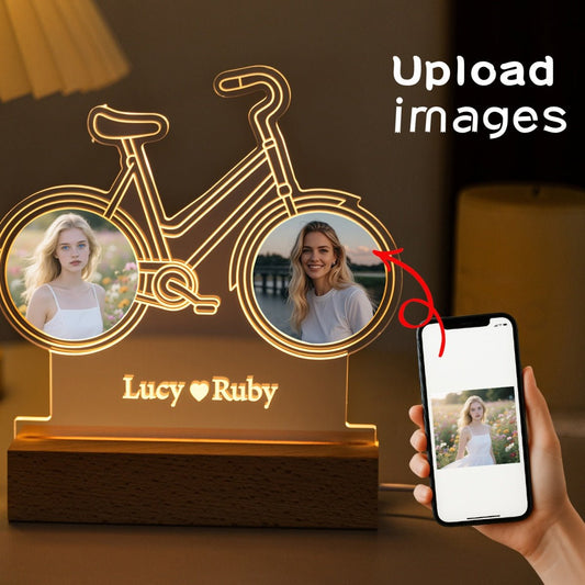 Custom Couple Bike Photo Light – Personalized LED Gift with Two Pictures & Names - MoeCraze