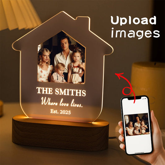 Custom House Shaped Family Photo LED Lamp – Personalized Home Name Light Gift - MoeCraze