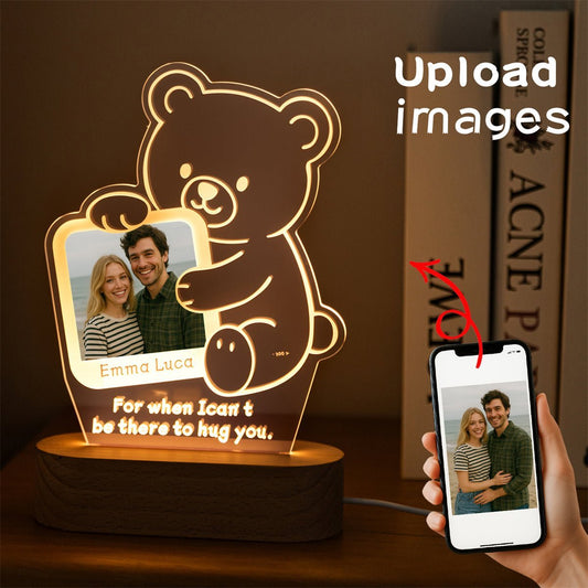 Custom Hug Bear Acrylic Night Light – Personalized Photo Gift for Long Distance Love - MoeCraze