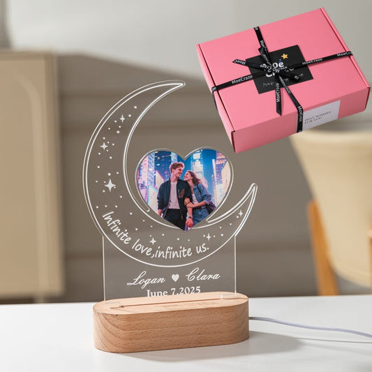 Custom Moonlight Acrylic Lamp with Heart Photo | Romantic Couple Gift with Names & Date - MoeCraze