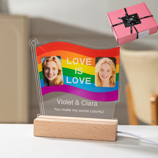 Custom Rainbow Pride Flag Acrylic Lamp with Photos | LGBTQ+ Couple Gift - MoeCraze