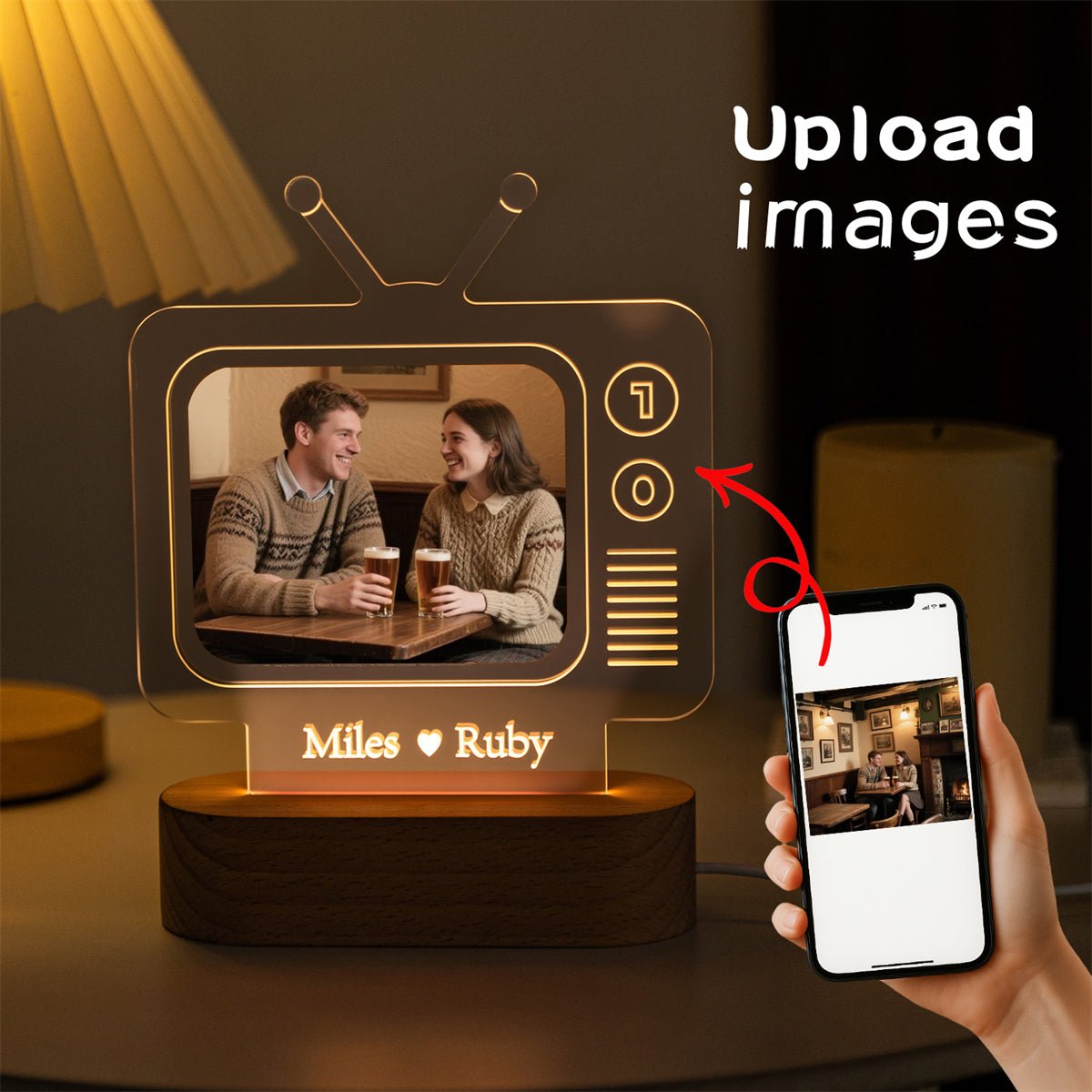 Custom Retro TV Acrylic Photo Lamp | Personalized LED Gift with Name & Picture - MoeCraze