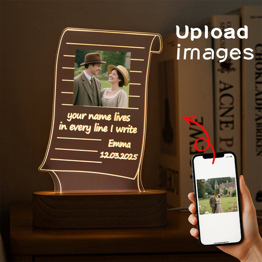 Custom Scroll Acrylic Photo Night Light – Personalized Gift with Quote, Date & Picture - MoeCraze