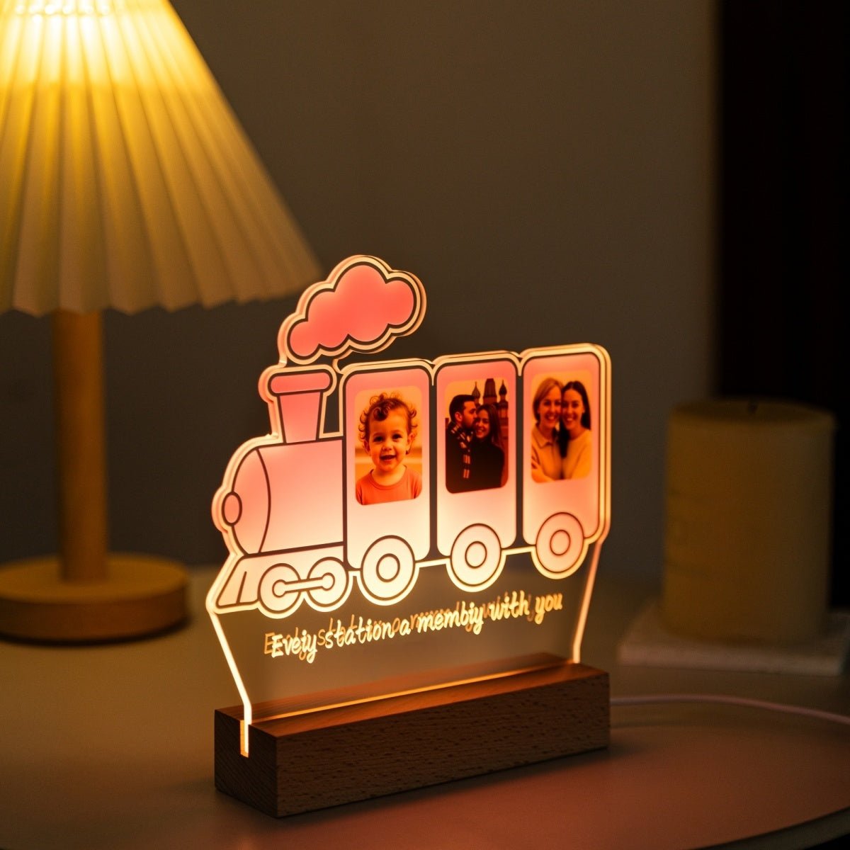 Custom Train Acrylic Photo Lamp | Personalized Family Memory Gift with 3 Pictures - MoeCraze