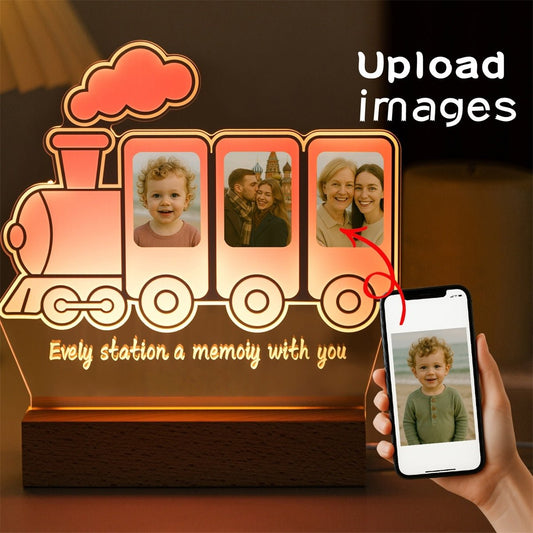 Custom Train Acrylic Photo Lamp | Personalized Family Memory Gift with 3 Pictures - MoeCraze