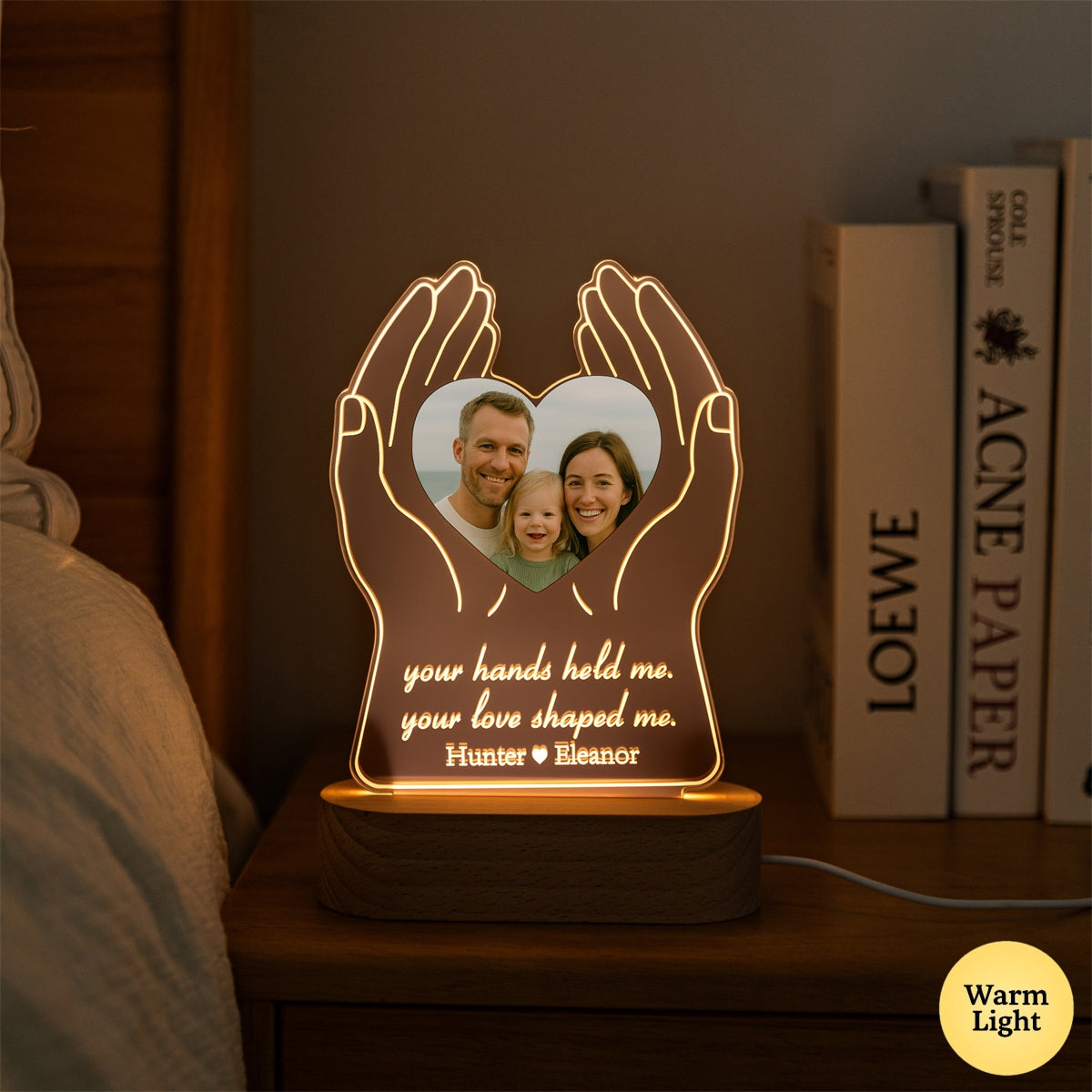 Custom Hands Holding Heart Photo LED Light – Personalized Family Keepsake Lamp