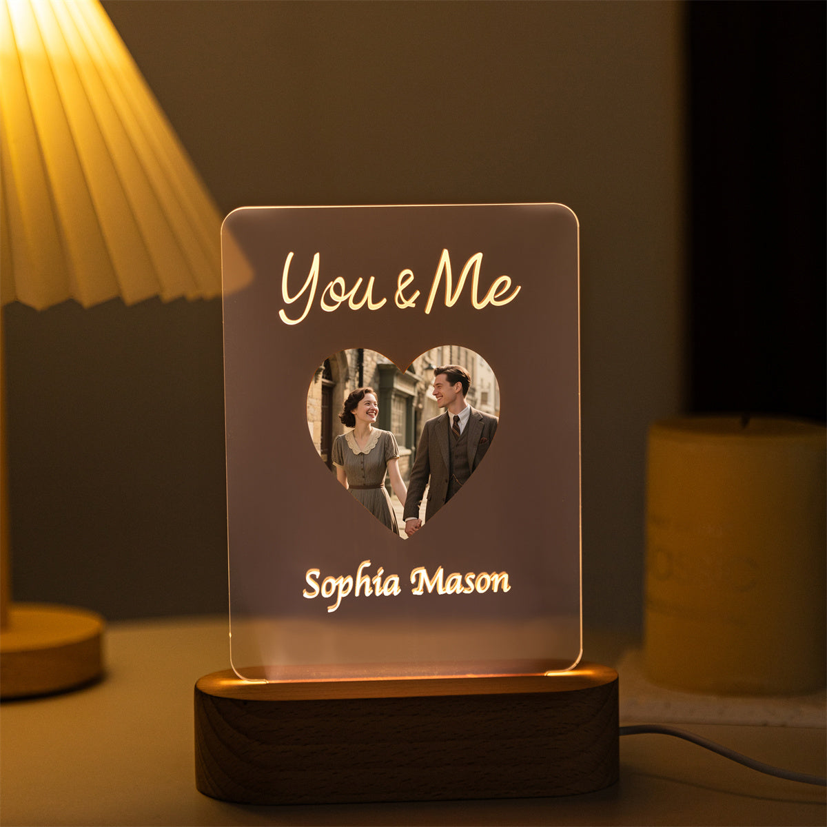 Custom Heart Photo LED Night Light – Personalized Couple Name Lamp "You & Me"