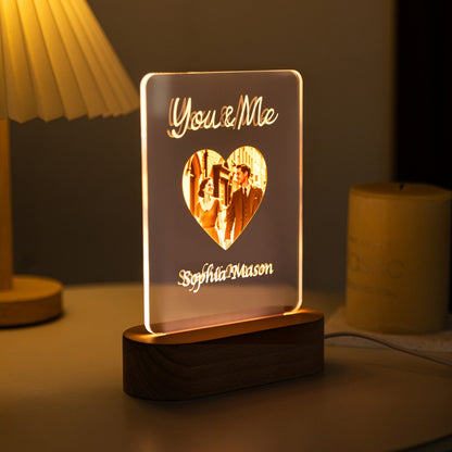 Custom Heart Photo LED Night Light – Personalized Couple Name Lamp "You & Me"