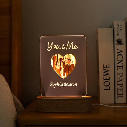 Custom Heart Photo LED Night Light – Personalized Couple Name Lamp "You & Me"