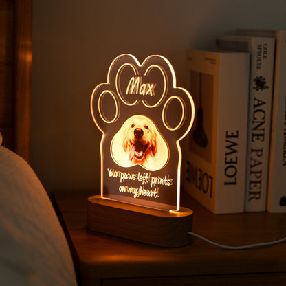 Custom Pet Memorial Paw Print LED Lamp – Personalized Dog or Cat Photo Night Light