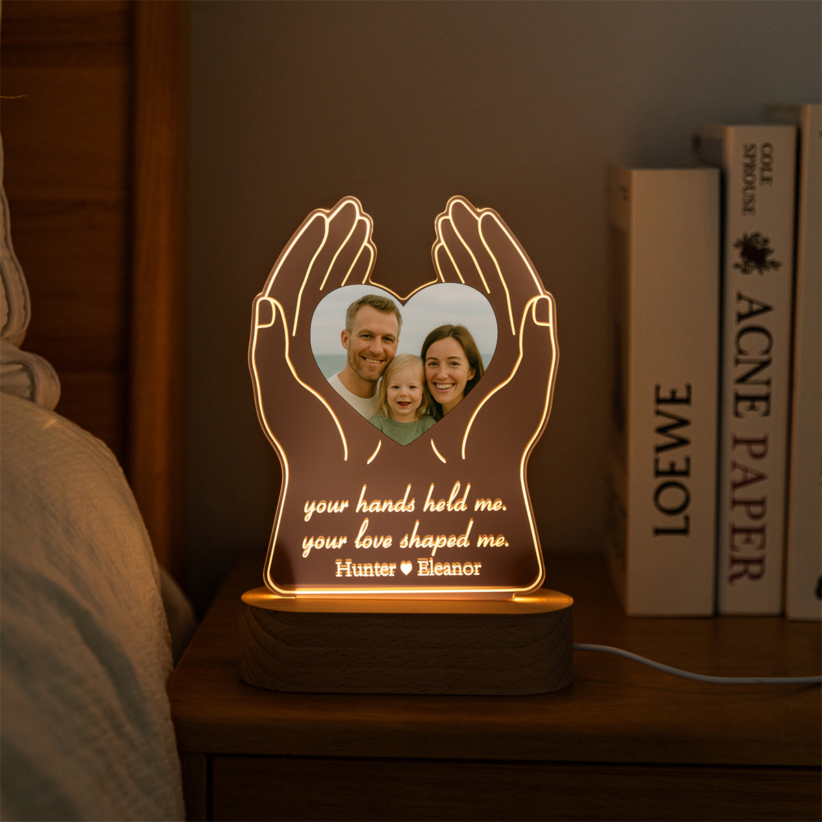 Custom Hands Holding Heart Photo LED Light – Personalized Family Keepsake Lamp