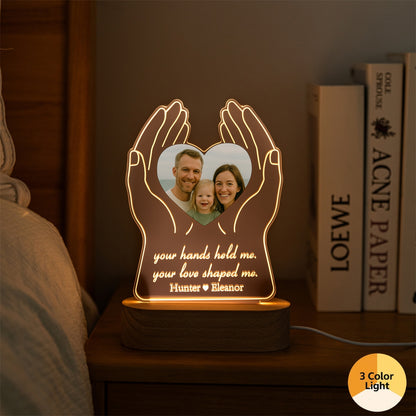 Custom Hands Holding Heart Photo LED Light – Personalized Family Keepsake Lamp