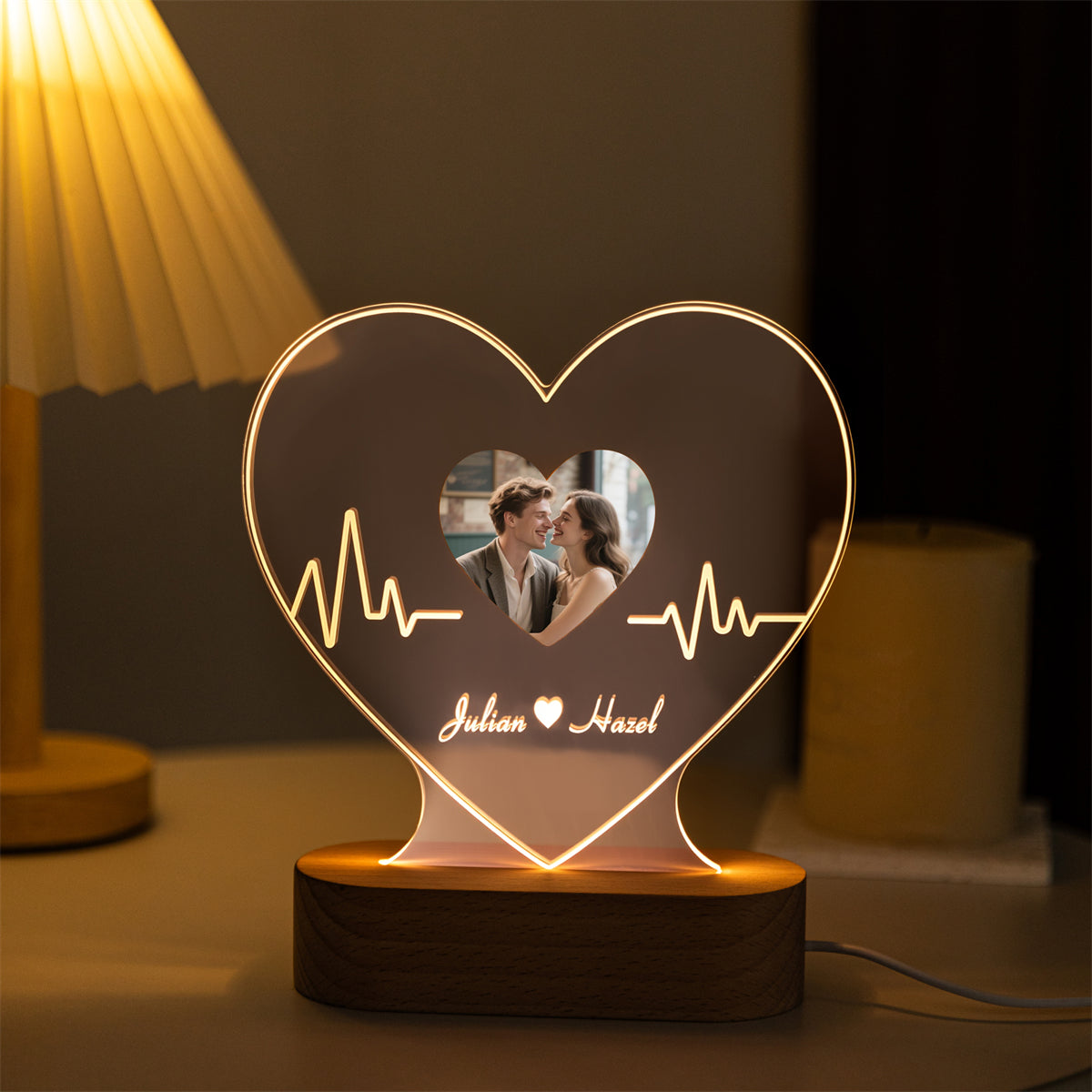 Custom Heartbeat Acrylic Photo Light – Personalized LED Gift for Couples