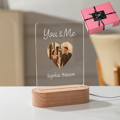 Custom Heart Photo LED Night Light – Personalized Couple Name Lamp "You & Me"