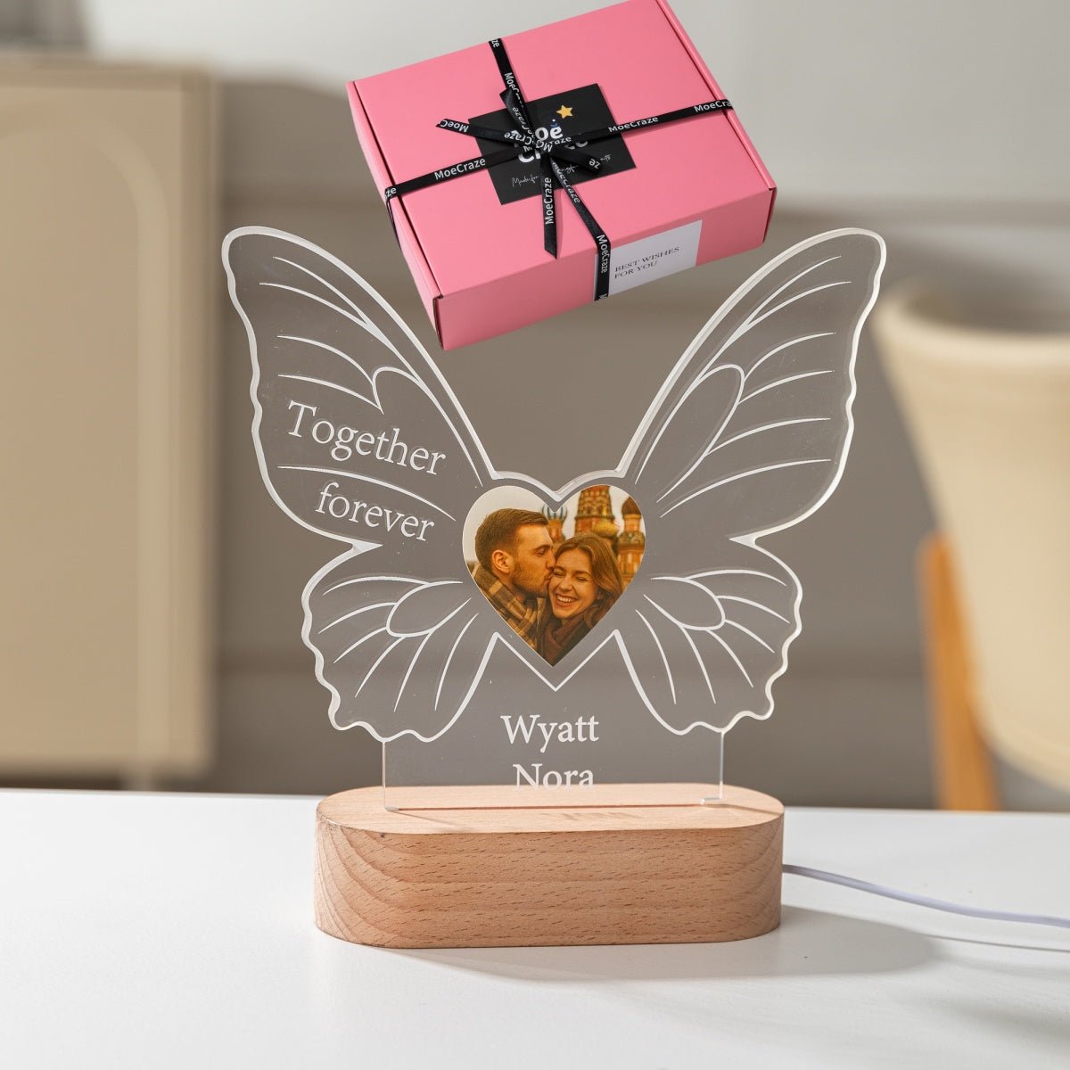 Butterfly Heart Photo Light – Personalized LED Lamp for Couples - MoeCraze