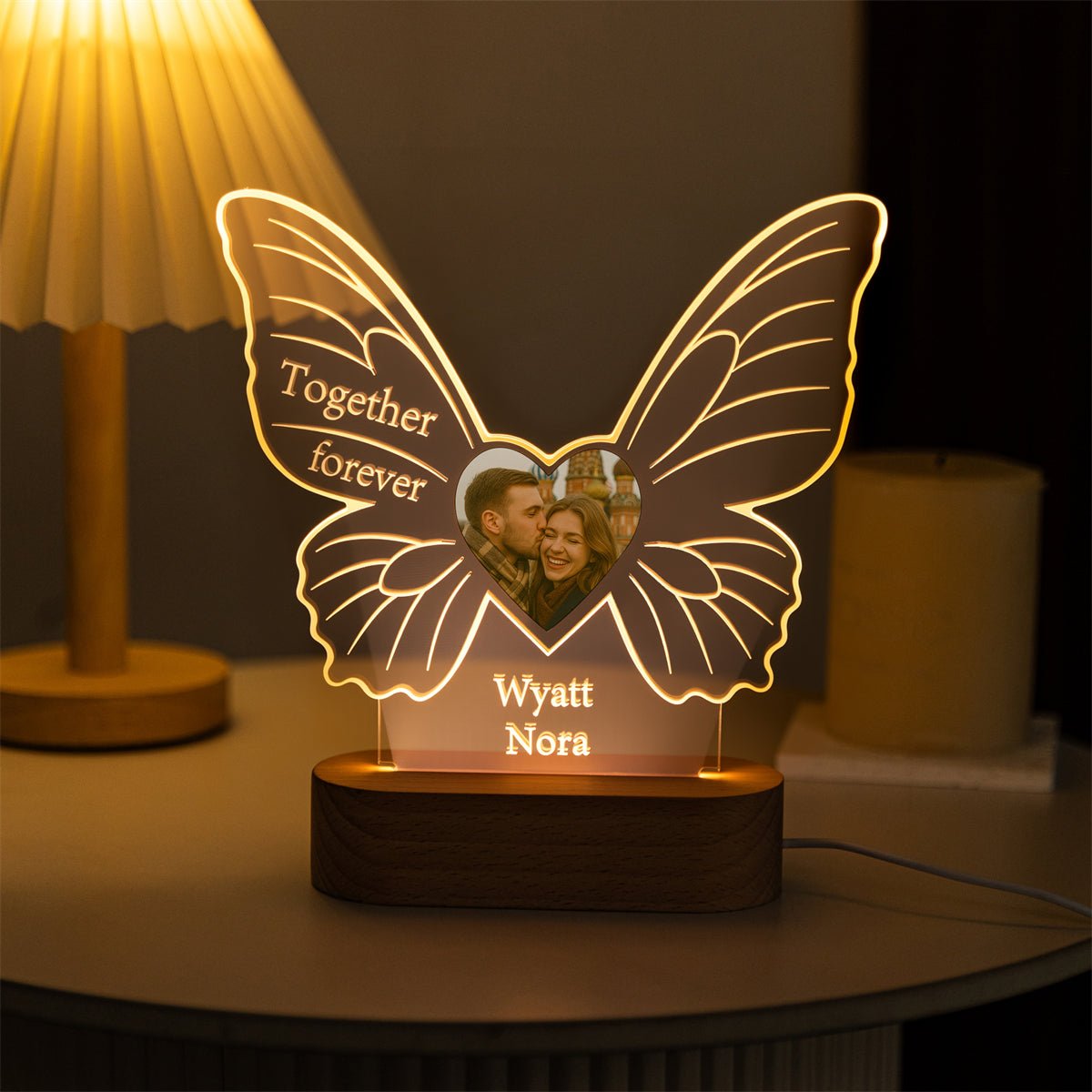 Butterfly Heart Photo Light – Personalized LED Lamp for Couples - MoeCraze