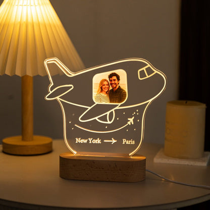 Custom LED airplane night light with glowing warm tone – couple gift for travel memory - MoeCraze