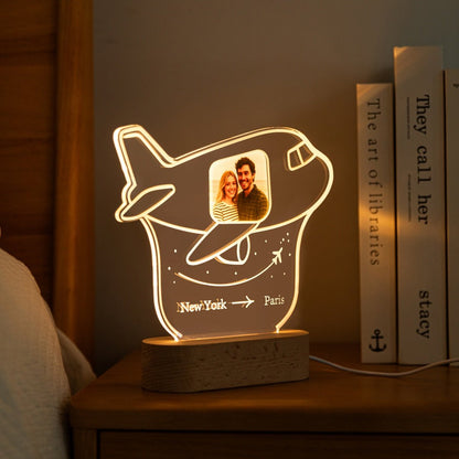 Acrylic airplane lamp with personalized photo – shown with remote control and branded packaging	 - MoeCraze