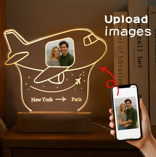 Custom Airplane Acrylic Lamp with Photo – Personalized Travel Gift for Couples or Long - Distance Love - MoeCraze