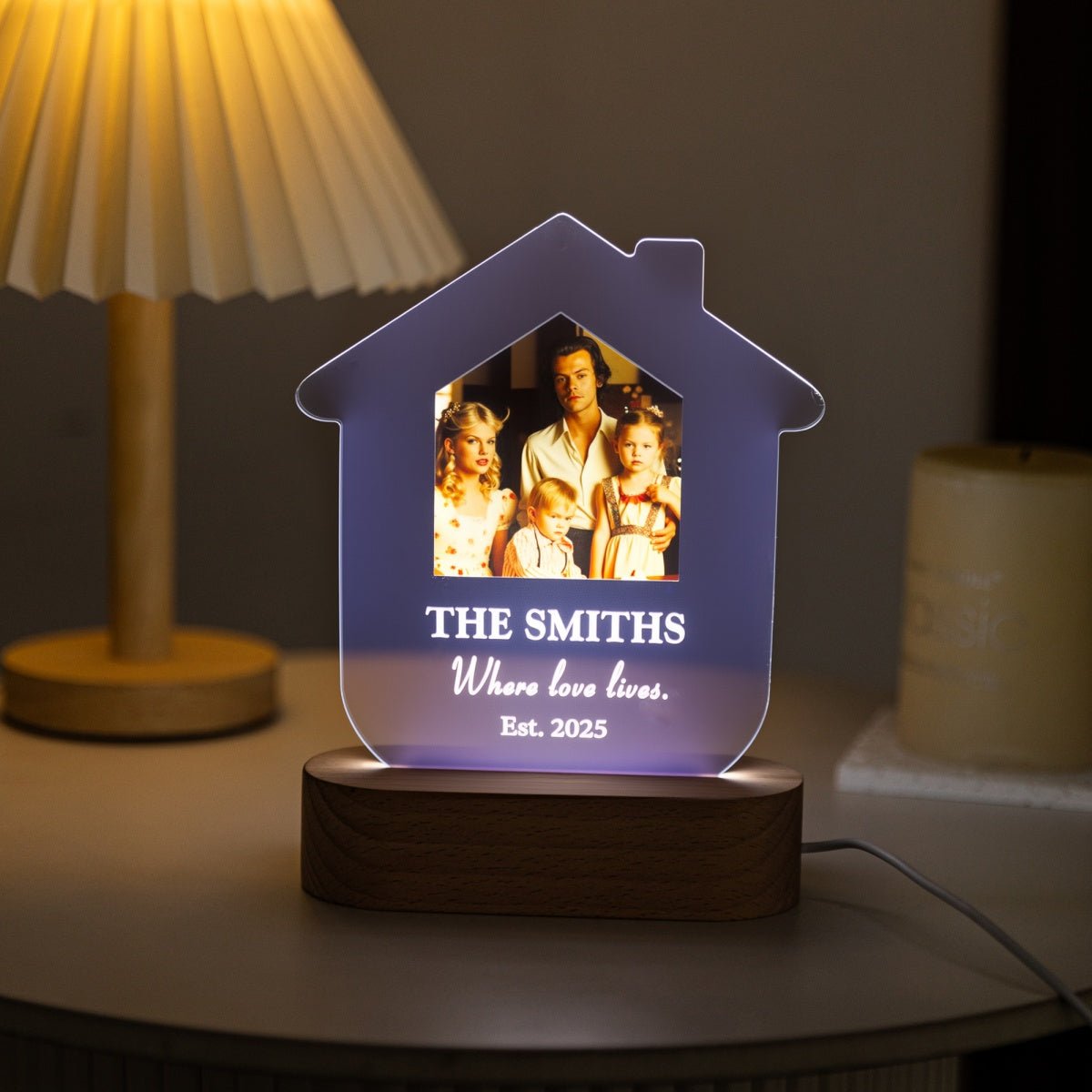 Custom House Shaped Family Photo LED Lamp – Personalized Home Name Light Gift - MoeCraze