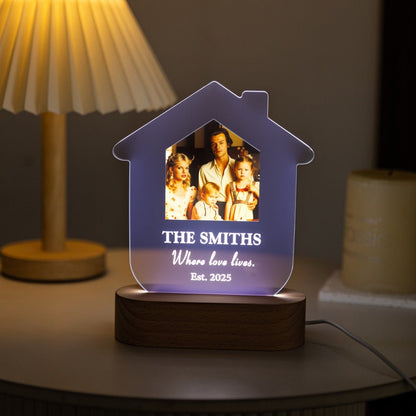 Custom House Shaped Family Photo LED Lamp – Personalized Home Name Light Gift - MoeCraze