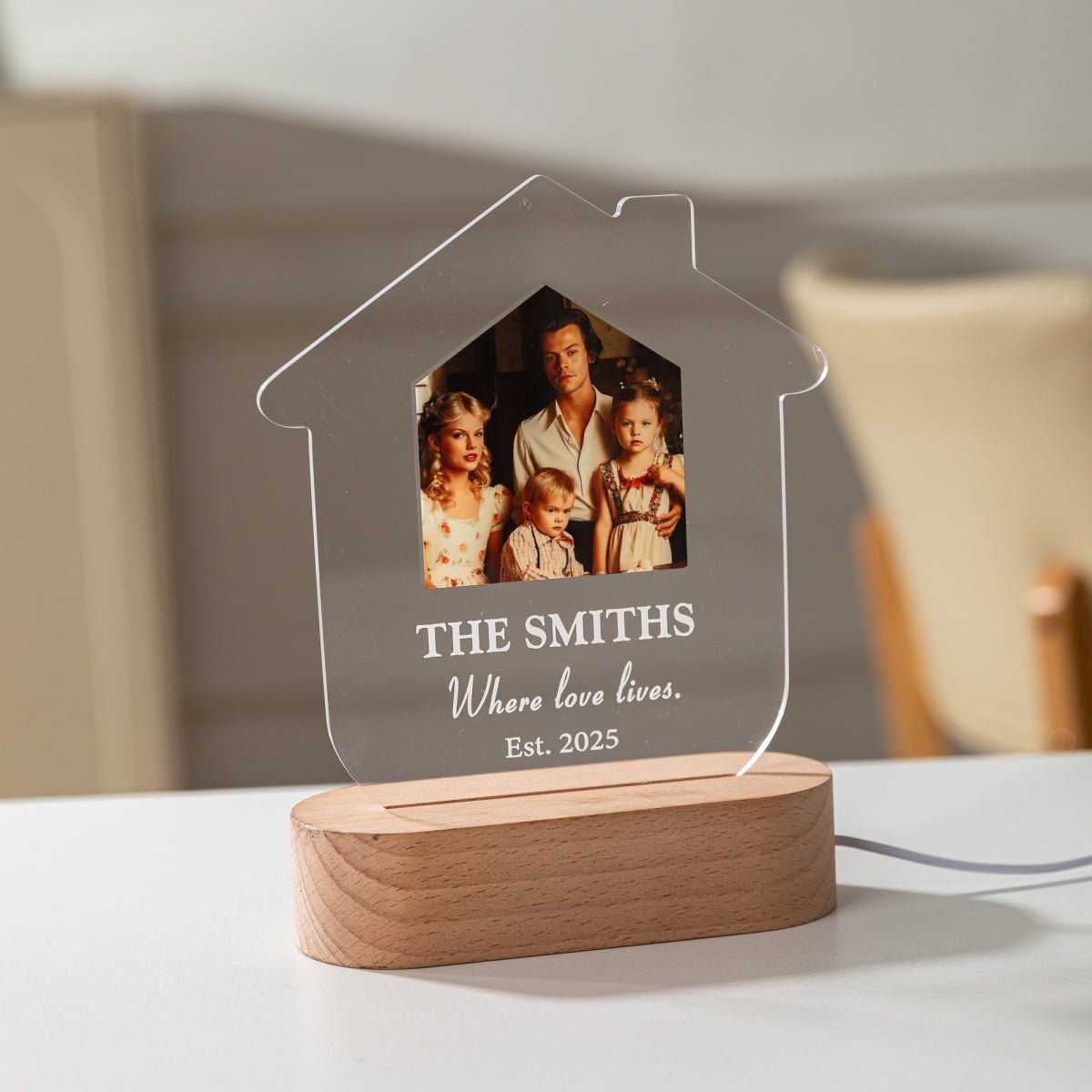Custom House Shaped Family Photo LED Lamp – Personalized Home Name Light Gift - MoeCraze