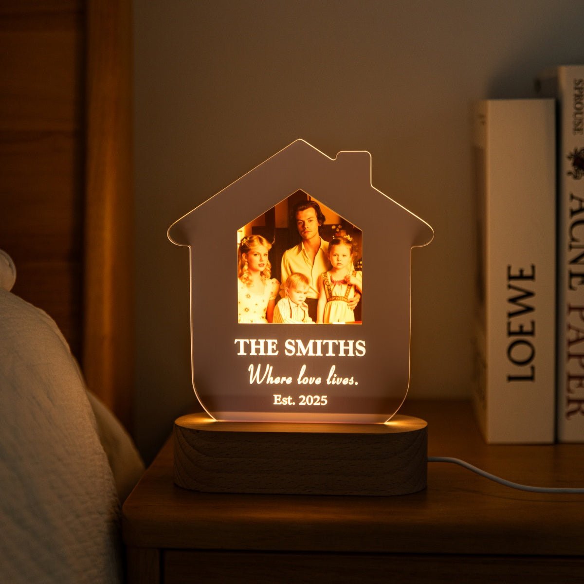 Custom House Shaped Family Photo LED Lamp – Personalized Home Name Light Gift - MoeCraze