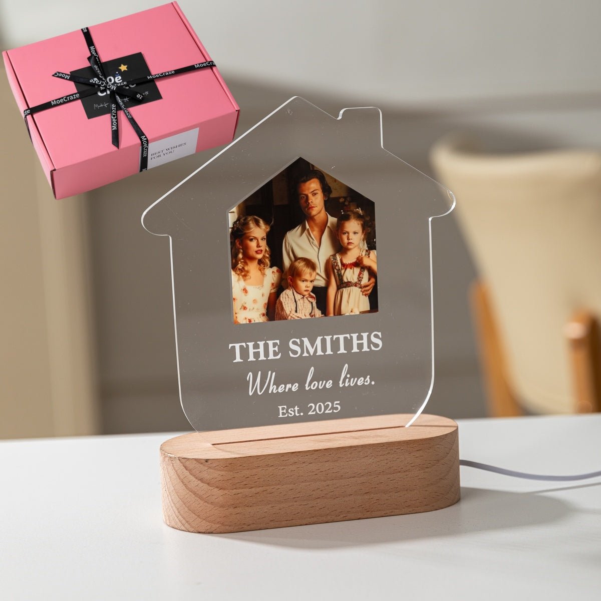 Custom House Shaped Family Photo LED Lamp – Personalized Home Name Light Gift - MoeCraze