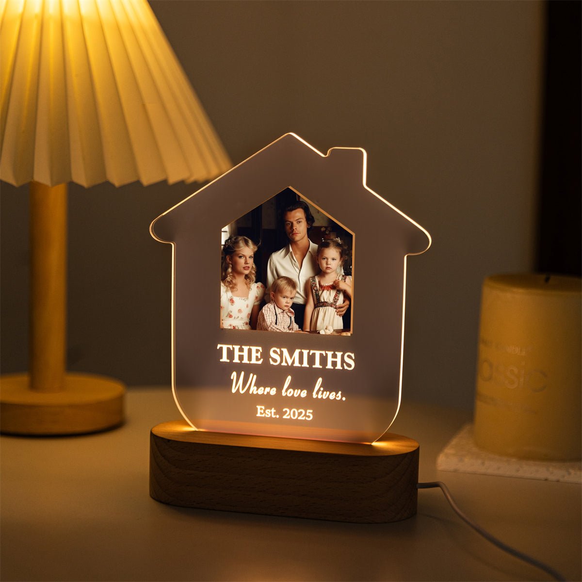 Custom House Shaped Family Photo LED Lamp – Personalized Home Name Light Gift - MoeCraze
