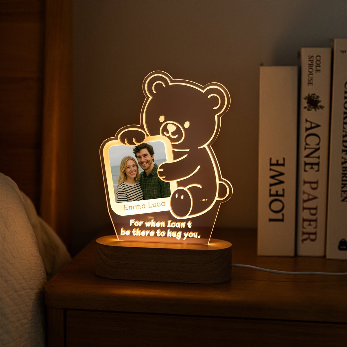 Custom Hug Bear Acrylic Night Light – Personalized Photo Gift for Long Distance Love - MoeCraze