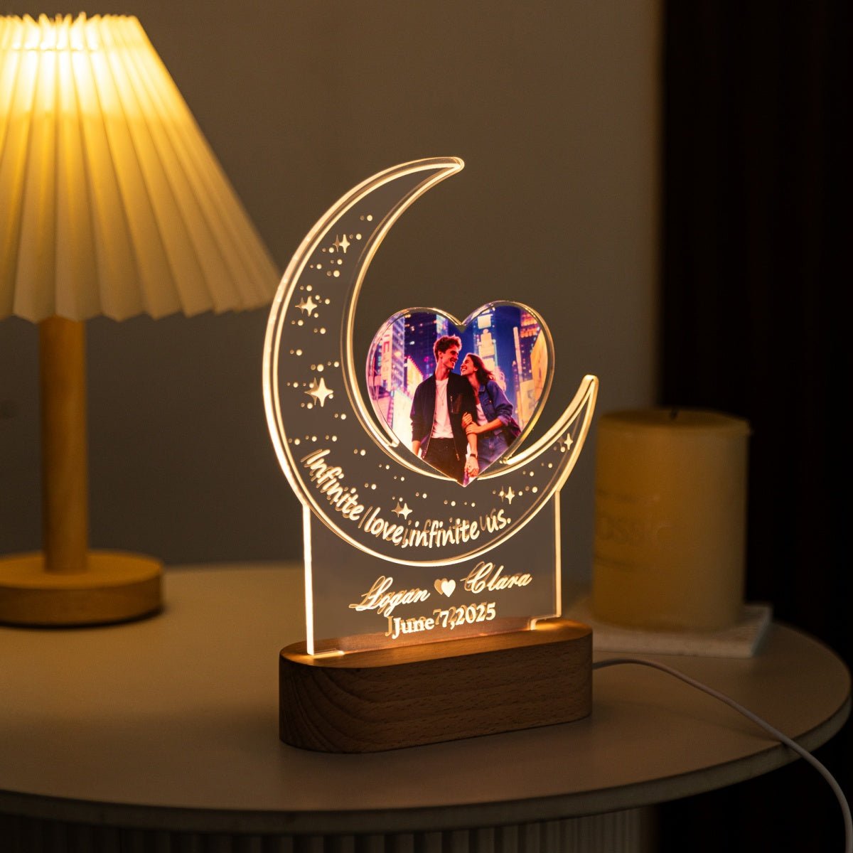 Custom Moonlight Acrylic Lamp with Heart Photo | Romantic Couple Gift with Names & Date - MoeCraze