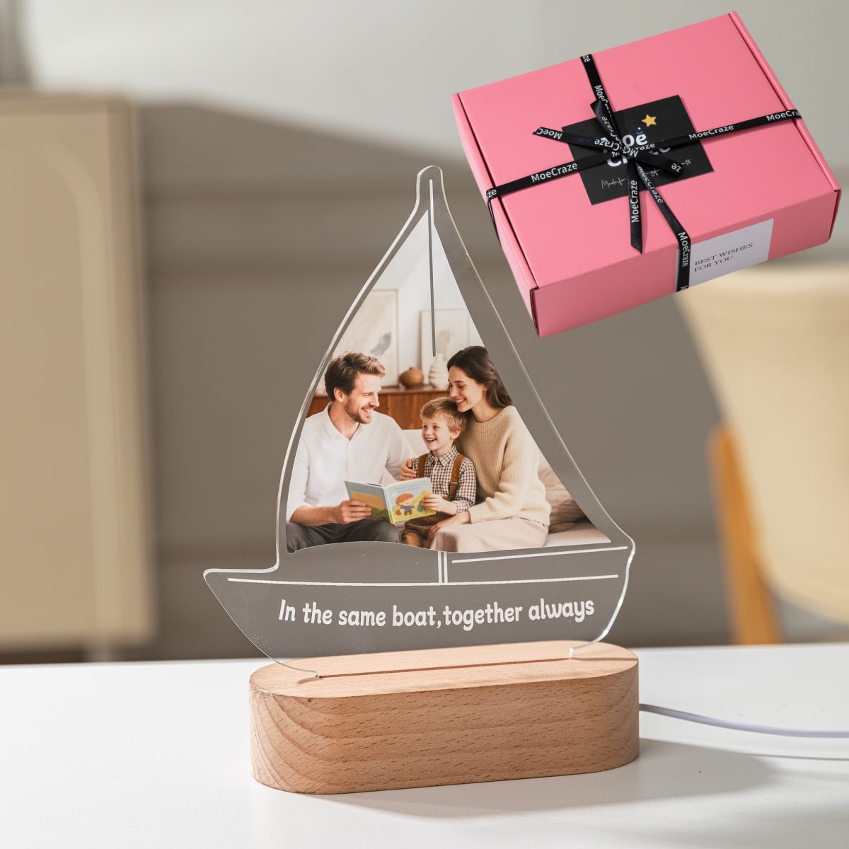 Custom Sailboat Photo LED Light – Multi - Color Lamp with “Together Always” Quote - MoeCraze