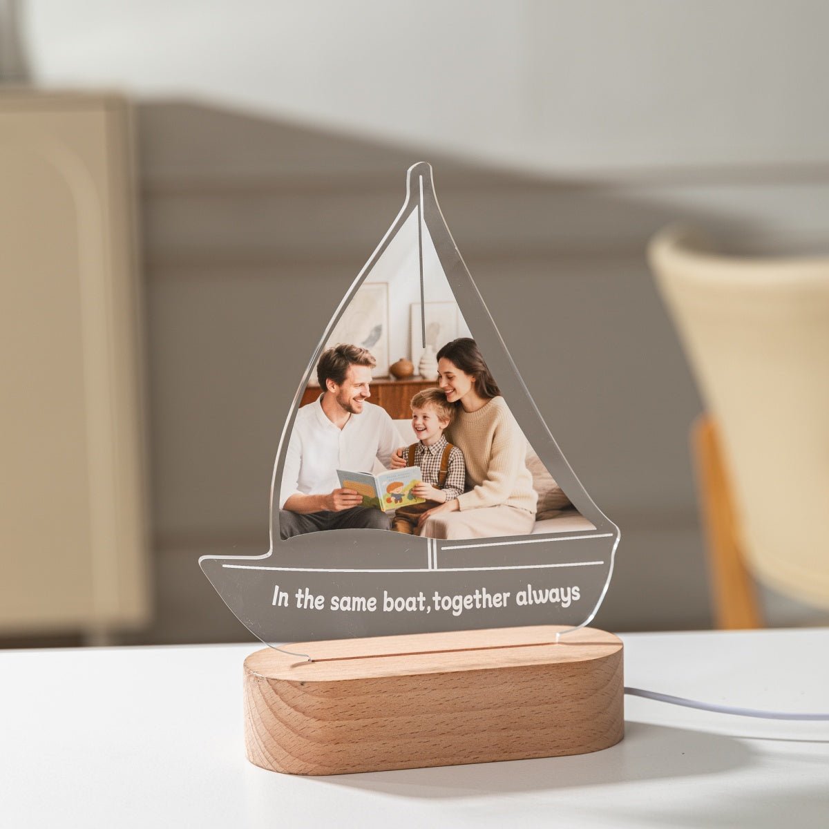 Custom Sailboat Photo LED Light – Multi - Color Lamp with “Together Always” Quote - MoeCraze