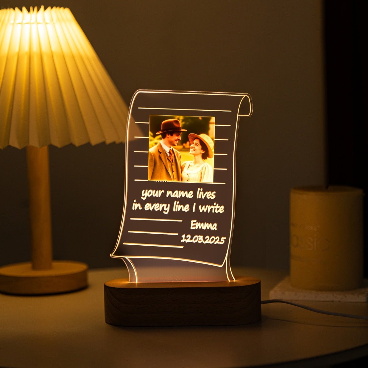 Custom Scroll Acrylic Photo Night Light – Personalized Gift with Quote, Date & Picture - MoeCraze