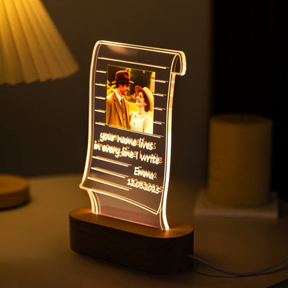 Custom Scroll Acrylic Photo Night Light – Personalized Gift with Quote, Date & Picture - MoeCraze