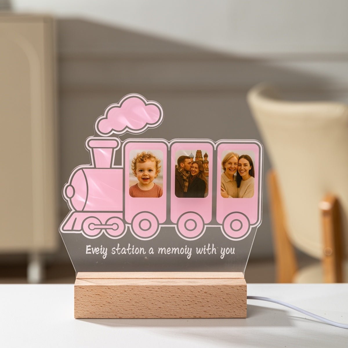 Custom Train Acrylic Photo Lamp | Personalized Family Memory Gift with 3 Pictures - MoeCraze