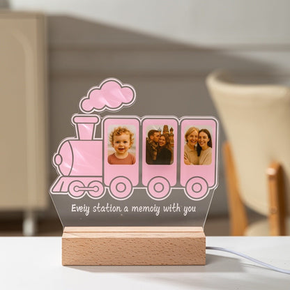Custom Train Acrylic Photo Lamp | Personalized Family Memory Gift with 3 Pictures - MoeCraze