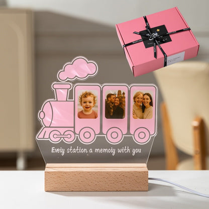 Custom Train Acrylic Photo Lamp | Personalized Family Memory Gift with 3 Pictures - MoeCraze