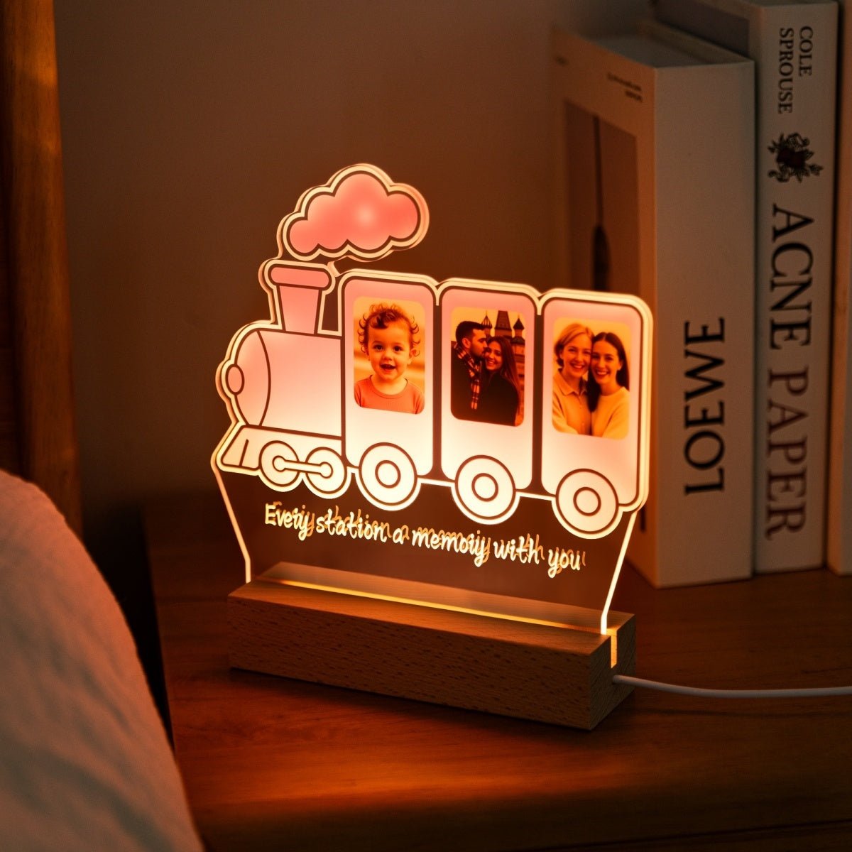 Custom Train Acrylic Photo Lamp | Personalized Family Memory Gift with 3 Pictures - MoeCraze