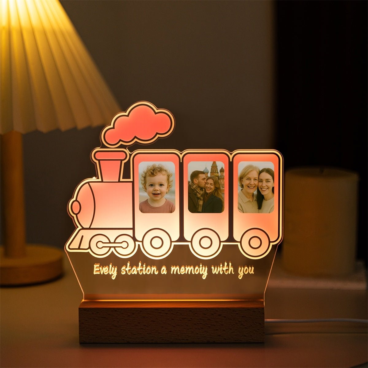 Custom Train Acrylic Photo Lamp | Personalized Family Memory Gift with 3 Pictures - MoeCraze