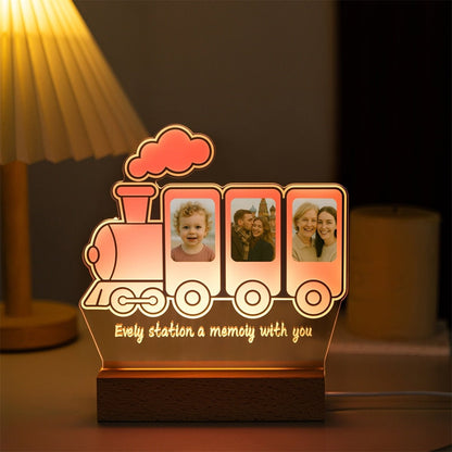 Custom Train Acrylic Photo Lamp | Personalized Family Memory Gift with 3 Pictures - MoeCraze