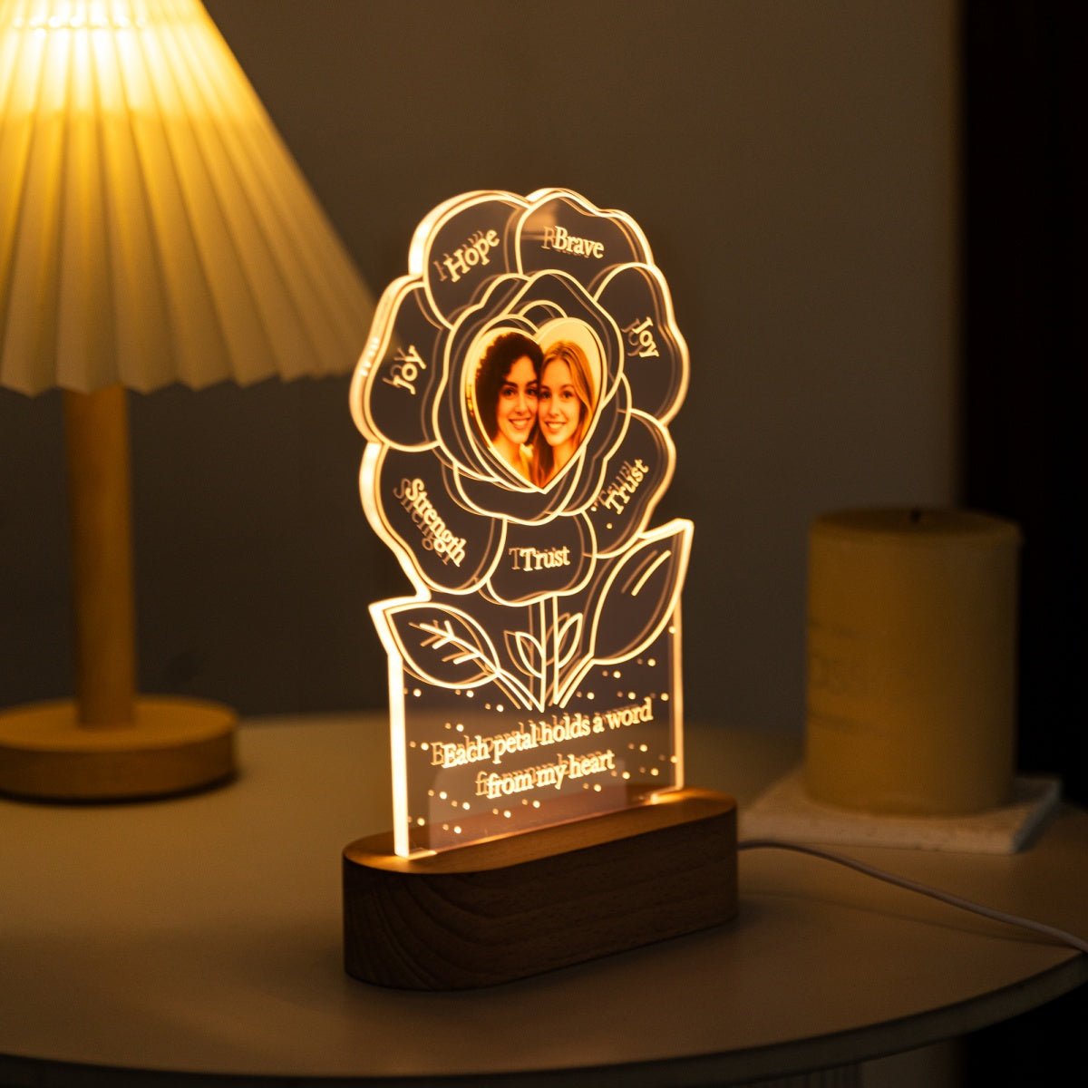 Personalized Flower LED Night Light with Photo – Meaningful Gift of Trust, Joy & Love - MoeCraze