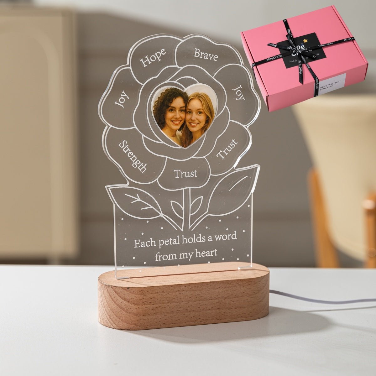 Personalized Flower LED Night Light with Photo – Meaningful Gift of Trust, Joy & Love - MoeCraze