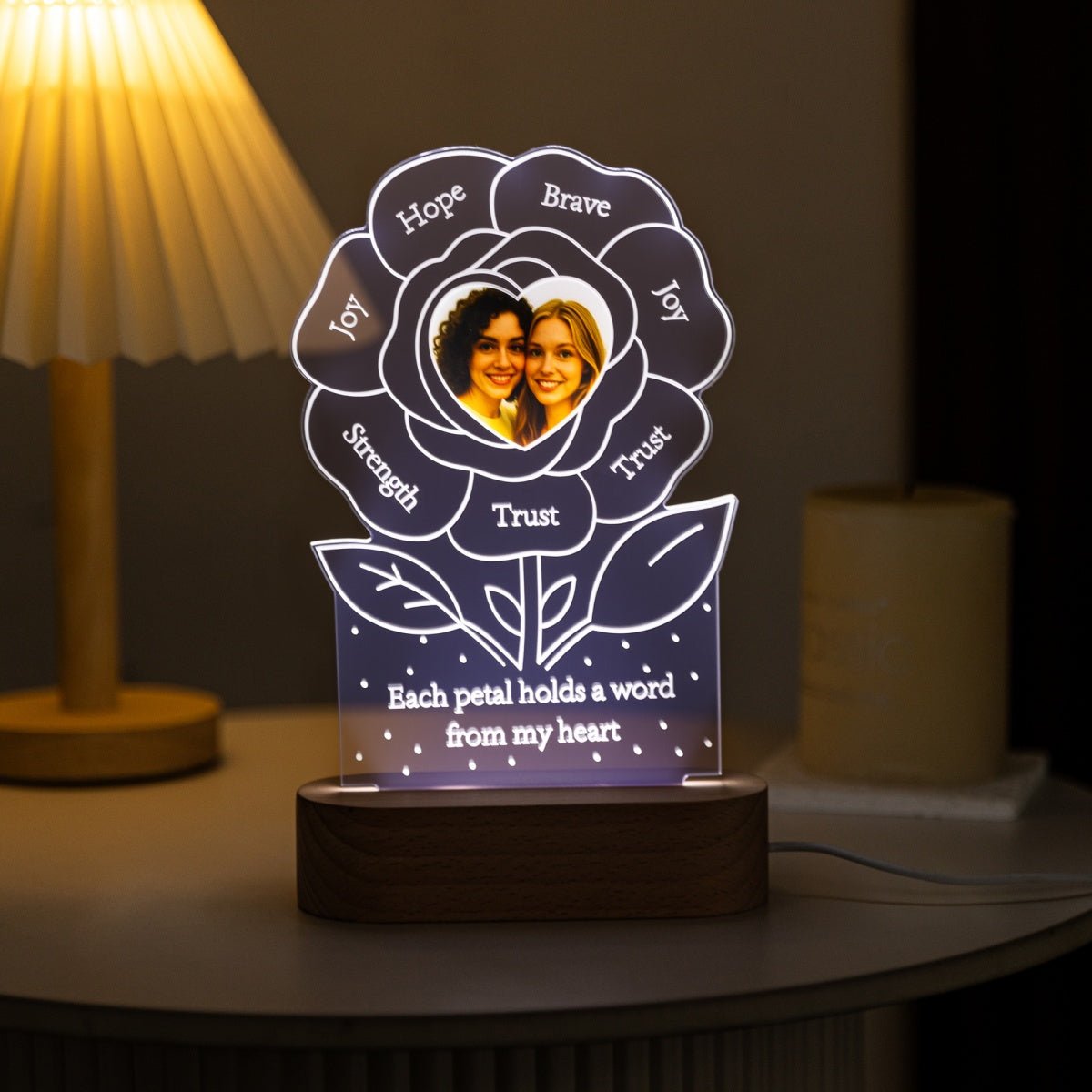 Personalized Flower LED Night Light with Photo – Meaningful Gift of Trust, Joy & Love - MoeCraze
