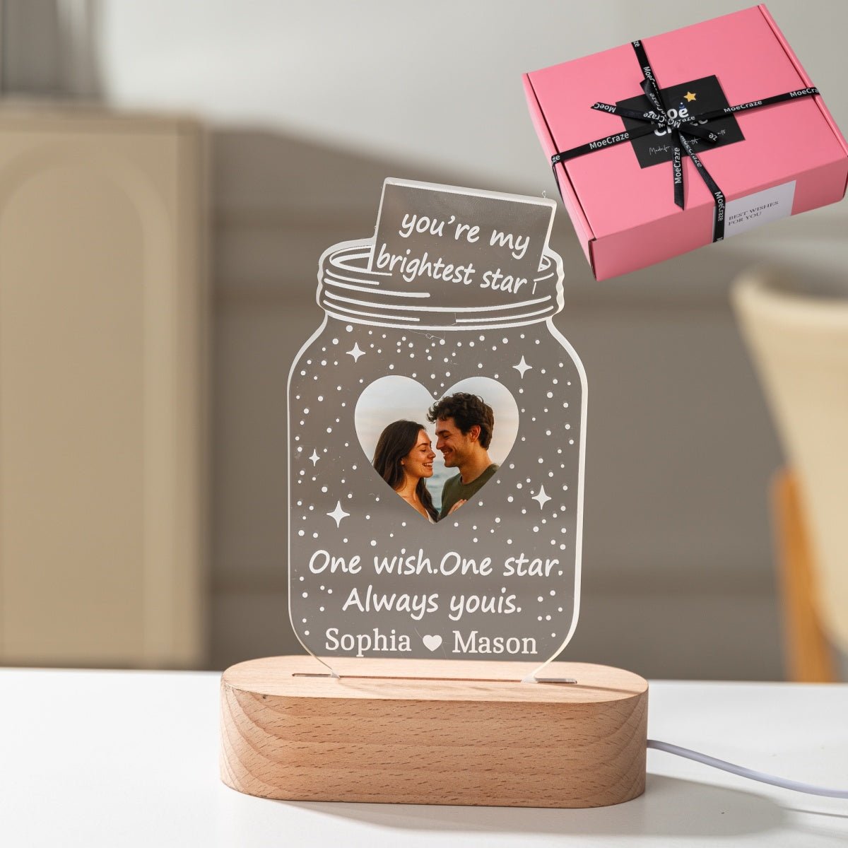Personalized Star Jar Acrylic LED Light – Custom Photo Romantic Gift for Couples - MoeCraze